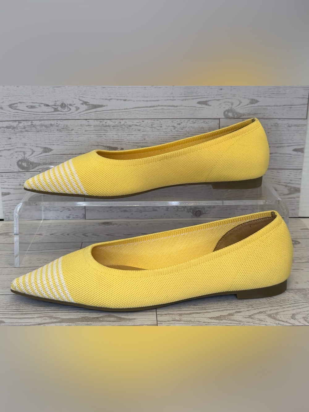Talbots Edwin Knit Pointed-Toe  Flats Yellow Color with White Stripe at the toe